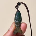 Fortune Jewel Carving Koi Fish Pink Crystal Indian Agate Amethyst Warmth Prosperity Necklace Pendant - Fortune Jewel