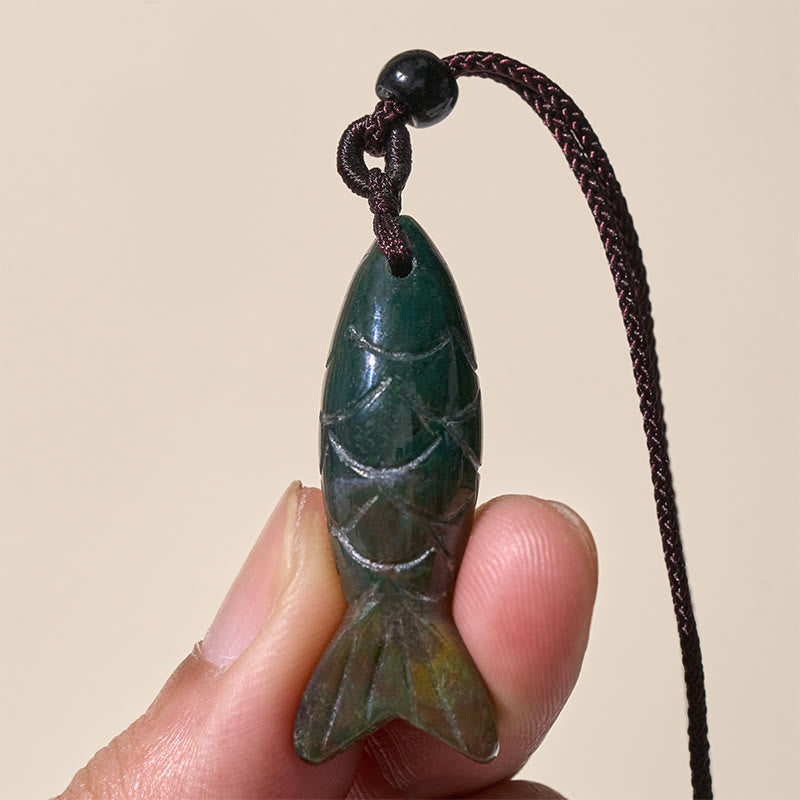 Fortune Jewel Carving Koi Fish Pink Crystal Indian Agate Amethyst Warmth Prosperity Necklace Pendant - Fortune Jewel