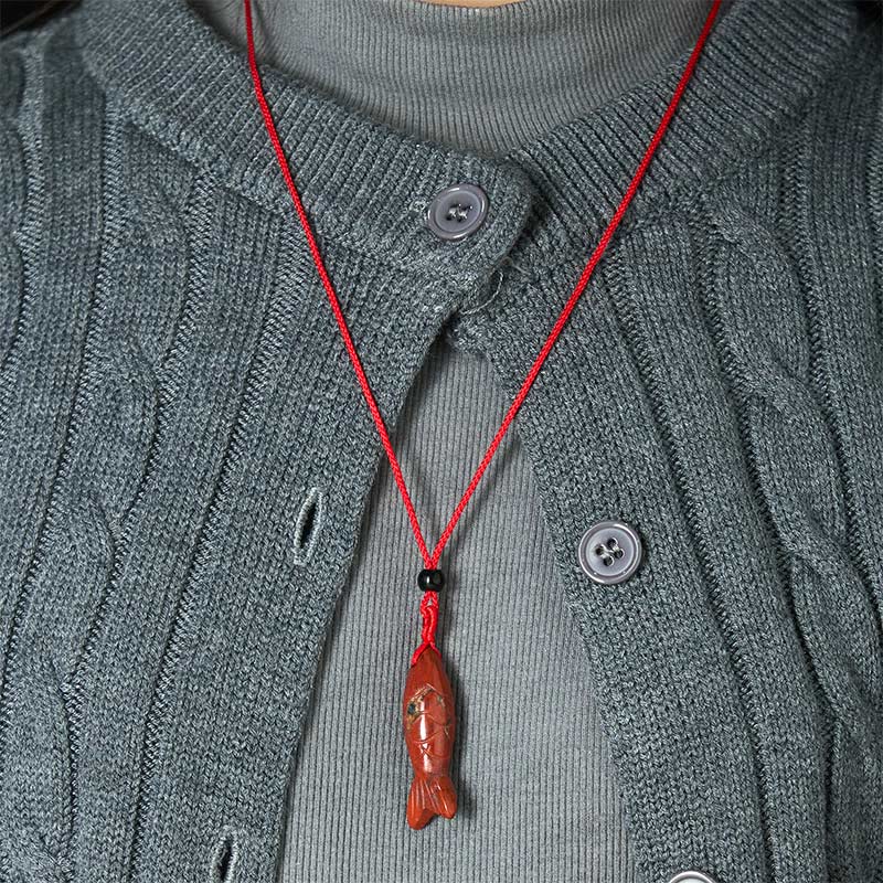 Fortune Jewel Carving Koi Fish Pink Crystal Indian Agate Amethyst Warmth Prosperity Necklace Pendant - Fortune Jewel