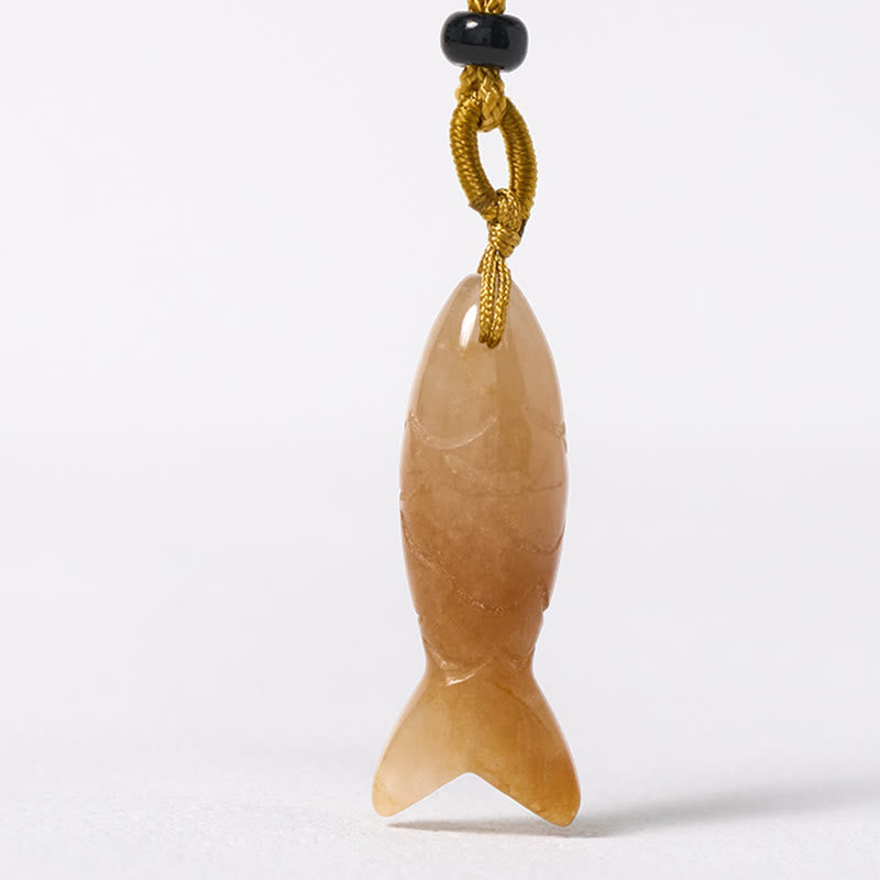 Fortune Jewel Carving Koi Fish Pink Crystal Indian Agate Amethyst Warmth Prosperity Necklace Pendant - Fortune Jewel