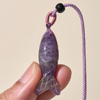 Fortune Jewel Carving Koi Fish Pink Crystal Indian Agate Amethyst Warmth Prosperity Necklace Pendant - Fortune Jewel