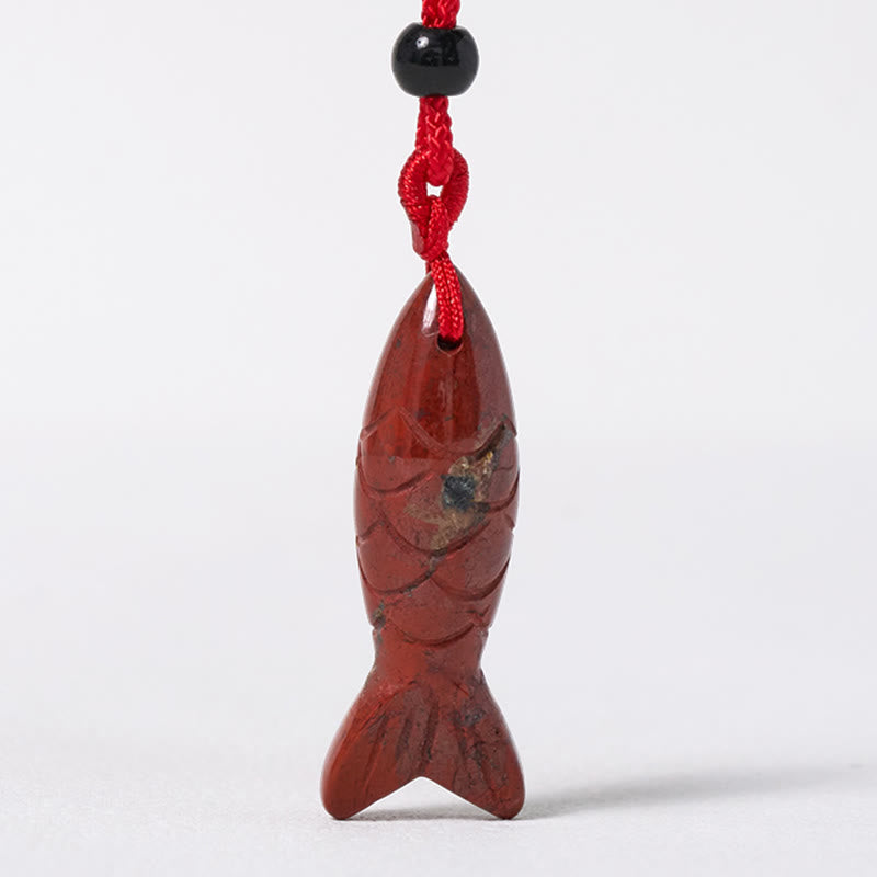 Fortune Jewel Carving Koi Fish Pink Crystal Indian Agate Amethyst Warmth Prosperity Necklace Pendant - Fortune Jewel