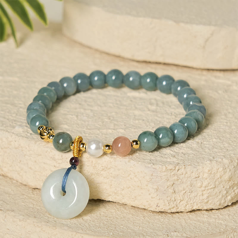 Fortune Jewel Peace Buckle Jade Round Beaded Luck Auspicious Bracelet - Fortune Jewel