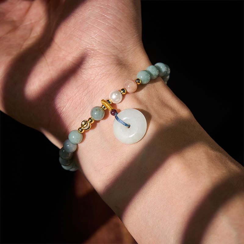 Fortune Jewel Peace Buckle Jade Round Beaded Luck Auspicious Bracelet - Fortune Jewel