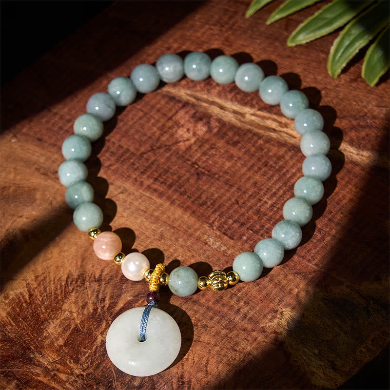 Fortune Jewel Peace Buckle Jade Round Beaded Luck Auspicious Bracelet - Fortune Jewel