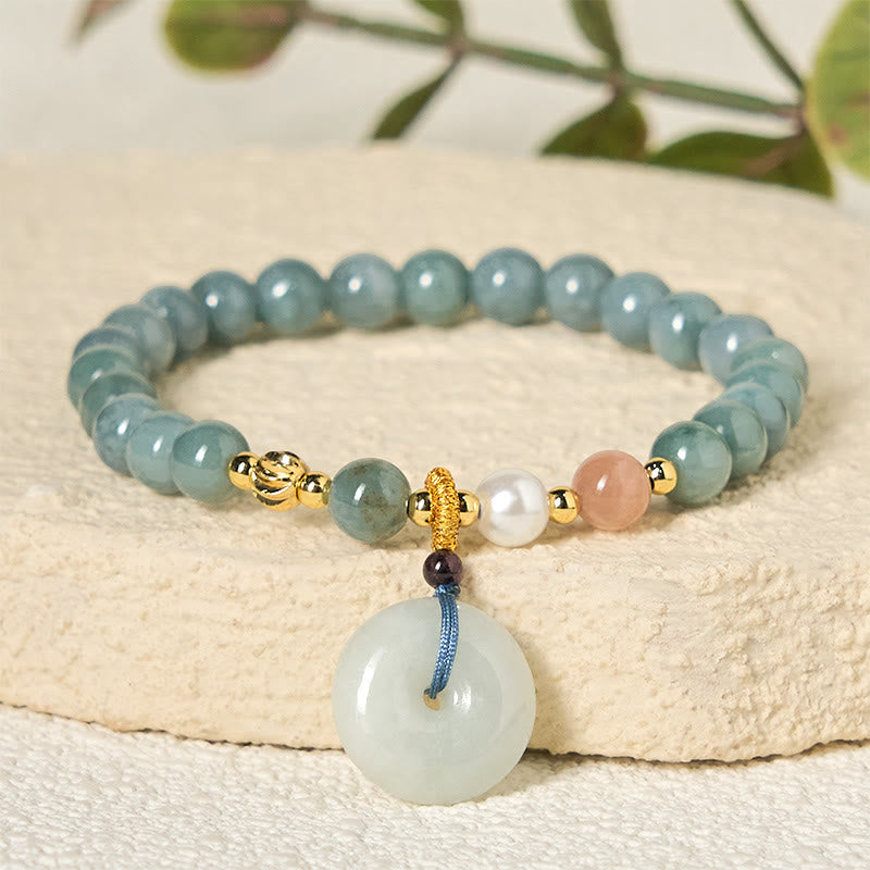 Fortune Jewel Peace Buckle Jade Round Beaded Luck Auspicious Bracelet - Fortune Jewel