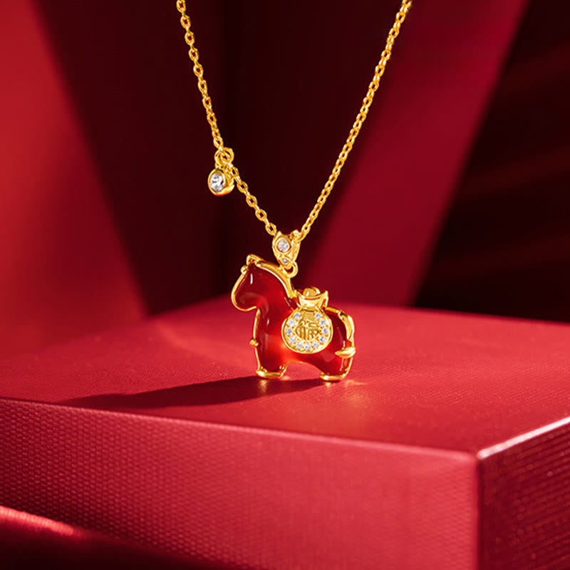 Fortune Jewel Year Of The Horse Red Agate Fu Character Confidence Necklace Pendants - Fortune Jewel