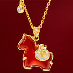 Fortune Jewel Year Of The Horse Red Agate Fu Character Confidence Necklace Pendants - Fortune Jewel