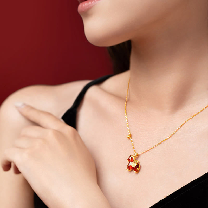 Fortune Jewel Year Of The Horse Red Agate Fu Character Confidence Necklace Pendants - Fortune Jewel
