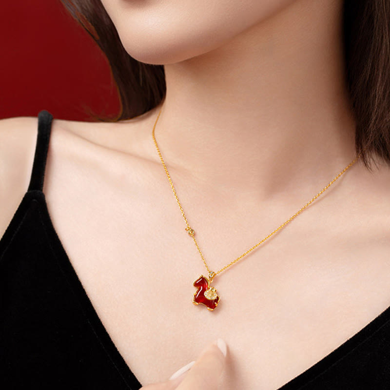 Fortune Jewel Year Of The Horse Red Agate Fu Character Confidence Necklace Pendants - Fortune Jewel