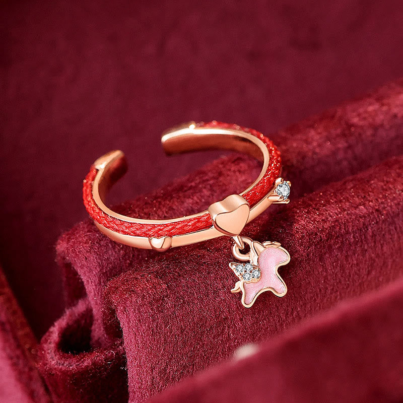 Fortune Jewel Red String 925 Sterling Silver Luck Open Ring - Fortune Jewel