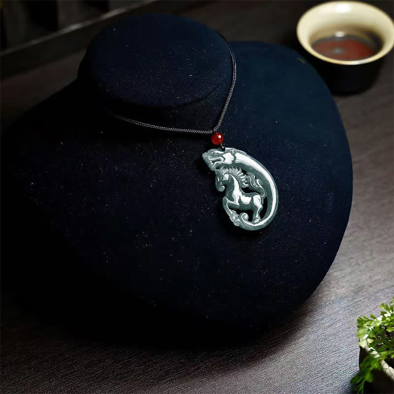 Fortune Jewel Year Of The Horse Dragon Jade Luck Necklace Pendants - Fortune Jewel