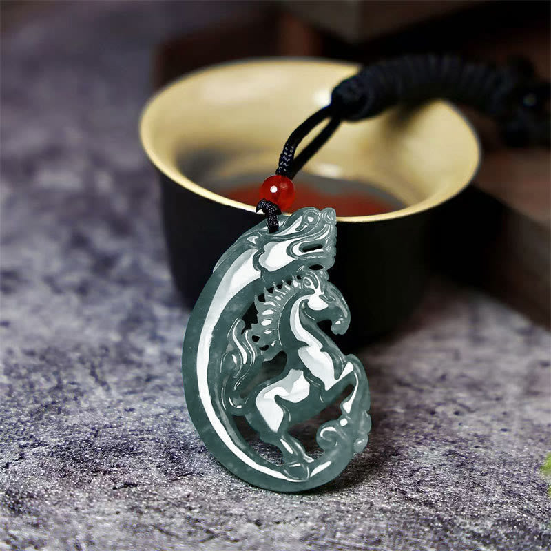 Fortune Jewel Year Of The Horse Dragon Jade Luck Necklace Pendants - Fortune Jewel
