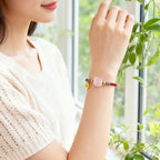 Fortune Jewel Cat Fu Character Silver Sheen Obsidian Pink Crystal String Protection Bracelet - Fortune Jewel