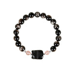 Fortune Jewel Cat Silver Sheen Obsidian Strawberry Quartz Protection Bracelet - Fortune Jewel