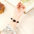 Fortune Jewel Cat Silver Sheen Obsidian Strawberry Quartz Protection Bracelet - Fortune Jewel