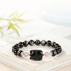 Fortune Jewel Cat Silver Sheen Obsidian Strawberry Quartz Protection Bracelet - Fortune Jewel