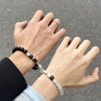 Fortune Jewel Cat Head White Cat's Eye Silver Sheen Obsidian Positive Bracelet - Fortune Jewel