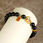 Fortune Jewel Year Of The Horse Black Obsidian Strength Bracelet - Fortune Jewel