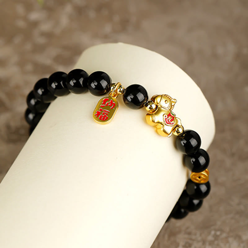 Fortune Jewel Year Of The Horse Black Obsidian Strength Bracelet - Fortune Jewel