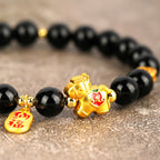 Fortune Jewel Year Of The Horse Black Obsidian Strength Bracelet - Fortune Jewel