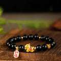 Fortune Jewel Year Of The Horse Black Obsidian Strength Bracelet - Fortune Jewel