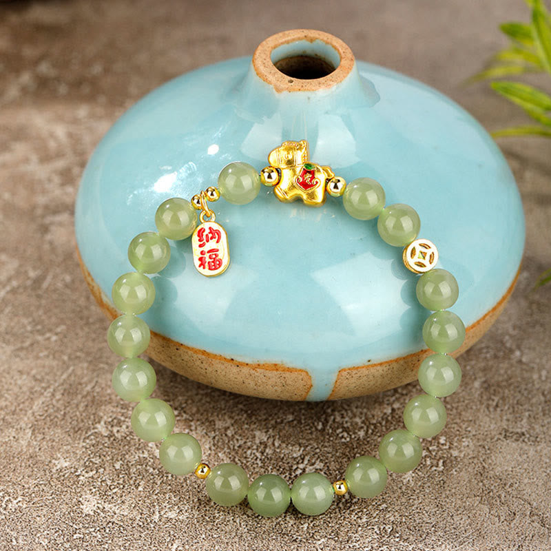 Fortune Jewel Year Of The Horse Hetian Jade Abundance Bracelet - Fortune Jewel