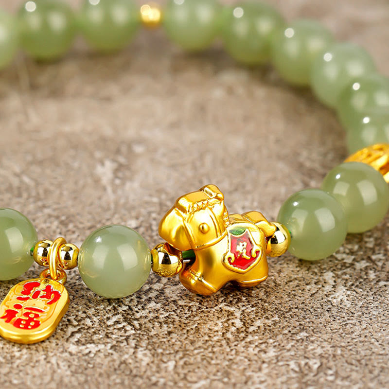 Fortune Jewel Year Of The Horse Hetian Jade Abundance Bracelet - Fortune Jewel