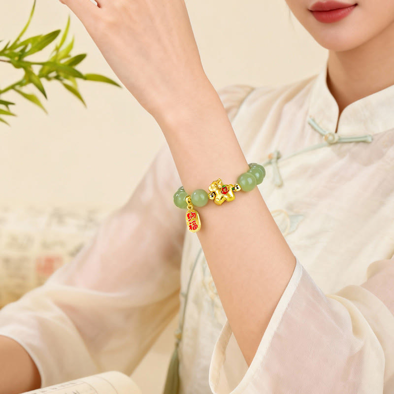 Fortune Jewel Year Of The Horse Hetian Jade Abundance Bracelet - Fortune Jewel