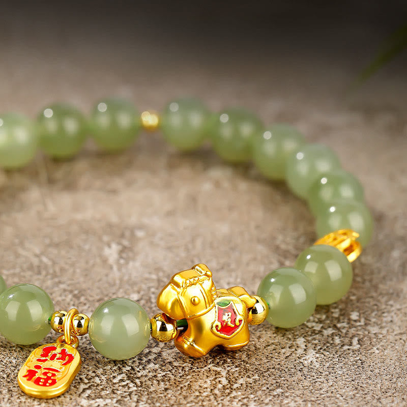 Fortune Jewel Year Of The Horse Hetian Jade Abundance Bracelet - Fortune Jewel