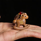 Fortune Jewel Year of the Horse Rainbow Eucalyptus Small Leaf Red Sandalwood Linden Wood Ebony Carved Positive Key Chain - Fortune Jewel