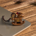 Fortune Jewel Year of the Horse Rainbow Eucalyptus Small Leaf Red Sandalwood Linden Wood Ebony Carved Positive Key Chain - Fortune Jewel