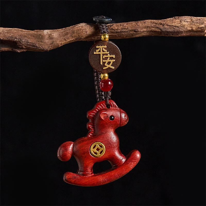 Fortune Jewel Year of the Horse Rainbow Eucalyptus Small Leaf Red Sandalwood Linden Wood Ebony Carved Positive Key Chain - Fortune Jewel