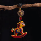 Fortune Jewel Year of the Horse Rainbow Eucalyptus Small Leaf Red Sandalwood Linden Wood Ebony Carved Positive Key Chain - Fortune Jewel