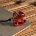 Fortune Jewel Year of the Horse Rainbow Eucalyptus Small Leaf Red Sandalwood Linden Wood Ebony Carved Positive Key Chain - Fortune Jewel