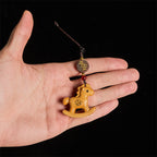 Fortune Jewel Year of the Horse Rainbow Eucalyptus Small Leaf Red Sandalwood Linden Wood Ebony Carved Positive Key Chain - Fortune Jewel