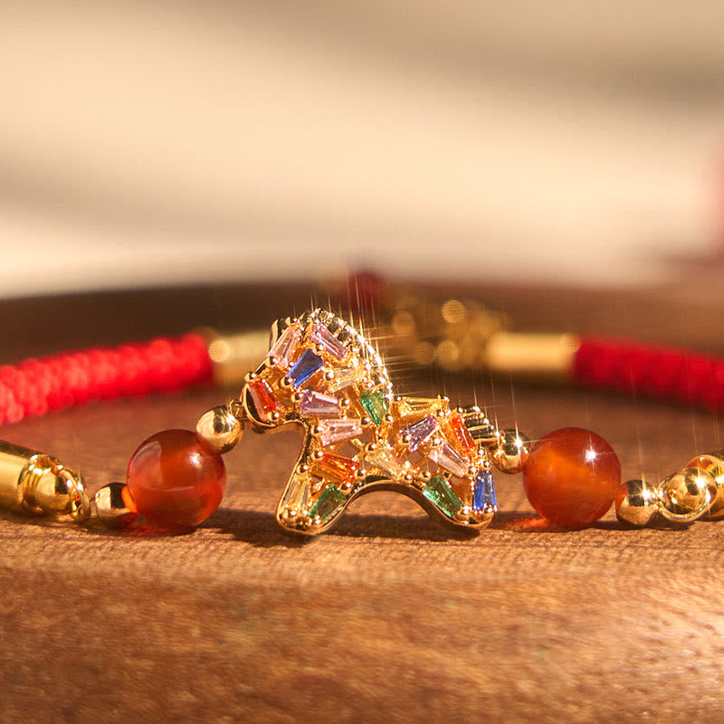 Fortune Jewel Year Of The Horse Copper Red Agate Balance Bracelet - Fortune Jewel