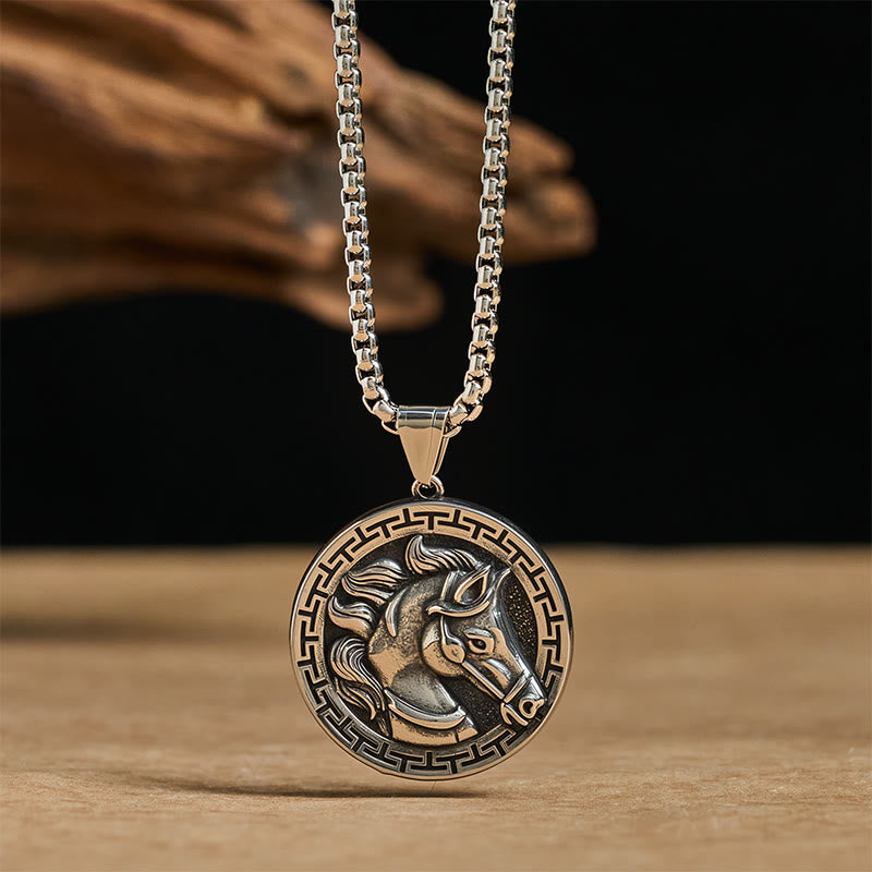 Fortune Jewel Year Of The Horse Titanium Steel Balance Necklace Pendants - Fortune Jewel