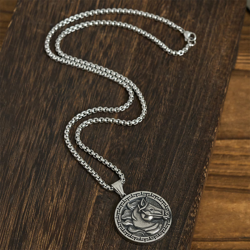 Fortune Jewel Year Of The Horse Titanium Steel Balance Necklace Pendants - Fortune Jewel