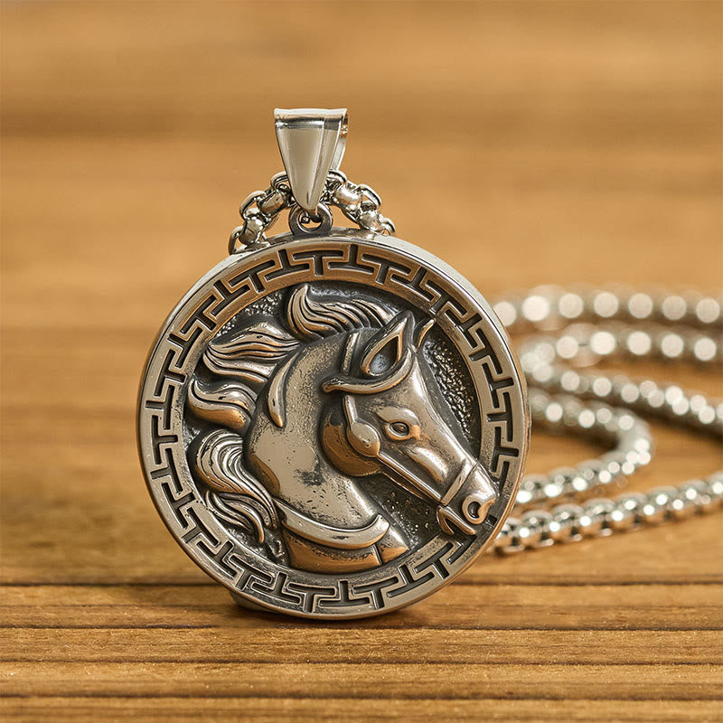 Fortune Jewel Year Of The Horse Titanium Steel Balance Necklace Pendants - Fortune Jewel