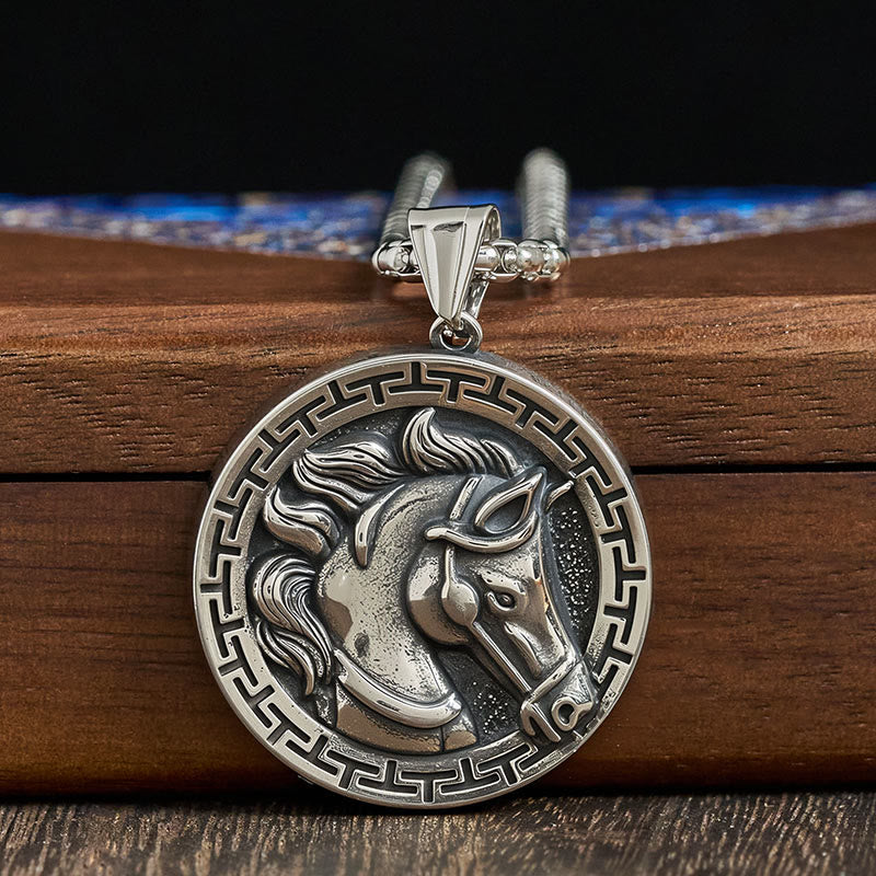 Fortune Jewel Year Of The Horse Titanium Steel Balance Necklace Pendants - Fortune Jewel