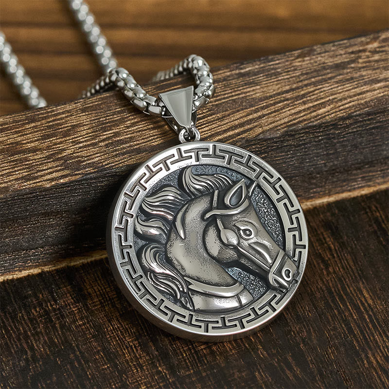 Fortune Jewel Year Of The Horse Titanium Steel Balance Necklace Pendants - Fortune Jewel