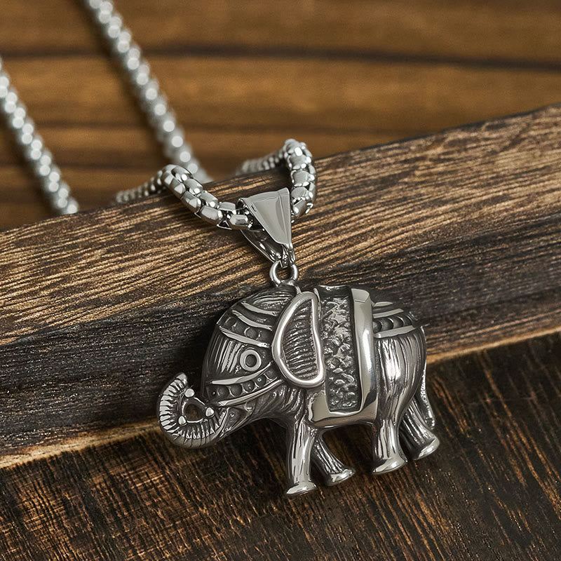 Fortune Jewel Titanium Steel Elephant Strengthen Necklace Pendants - Fortune Jewel