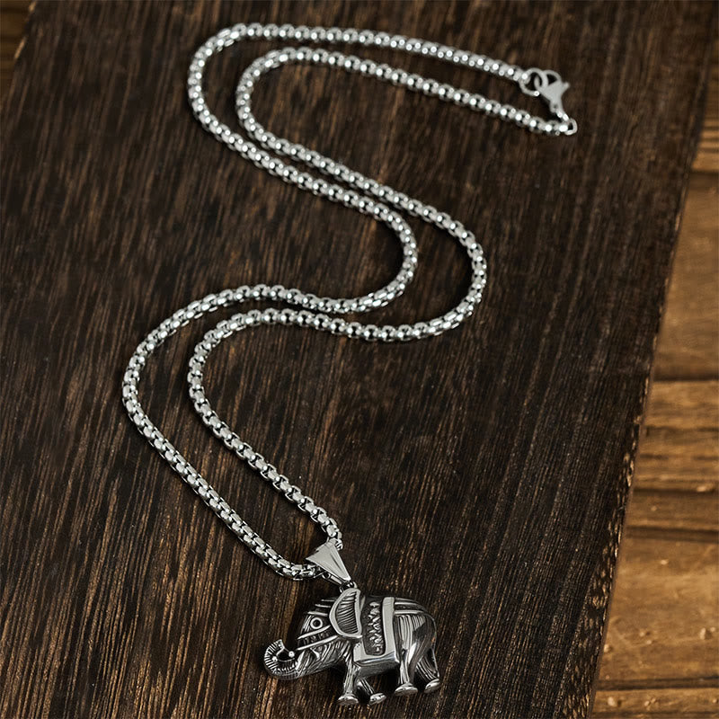 Fortune Jewel Titanium Steel Elephant Strengthen Necklace Pendants - Fortune Jewel