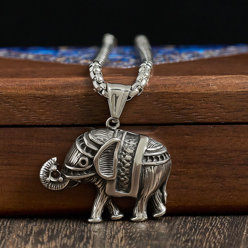 Fortune Jewel Titanium Steel Elephant Strengthen Necklace Pendants - Fortune Jewel