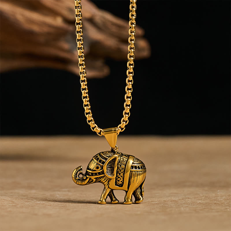 Fortune Jewel Titanium Steel Elephant Strengthen Necklace Pendants - Fortune Jewel