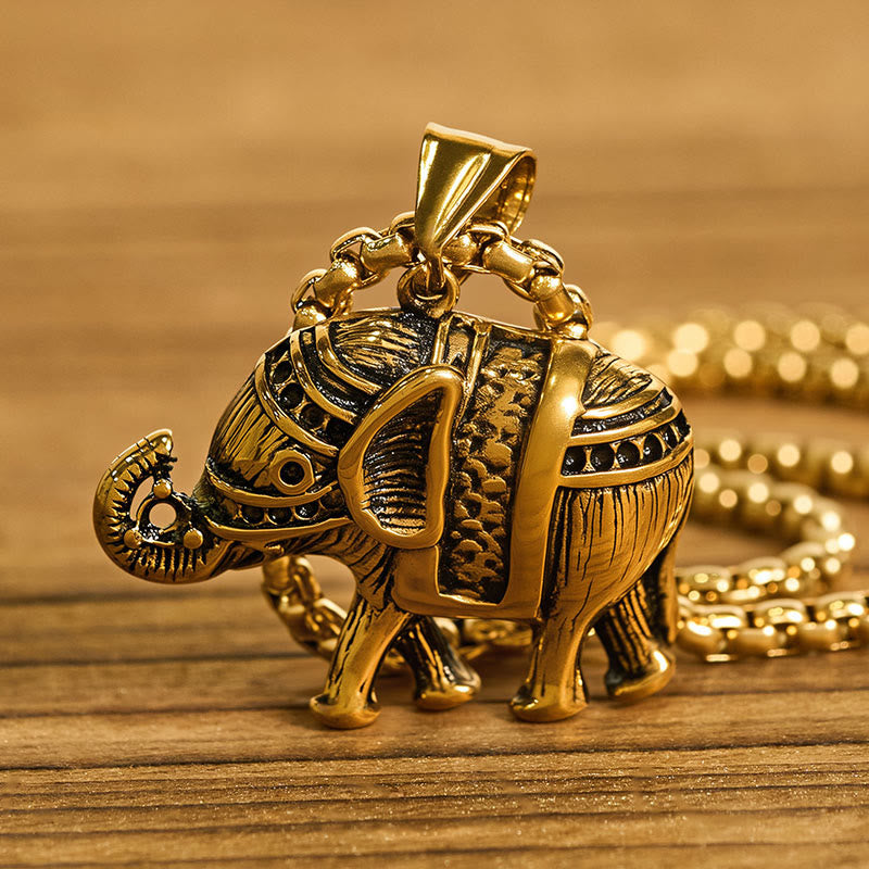 Fortune Jewel Titanium Steel Elephant Strengthen Necklace Pendants - Fortune Jewel