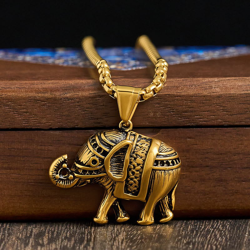Fortune Jewel Titanium Steel Elephant Strengthen Necklace Pendants - Fortune Jewel
