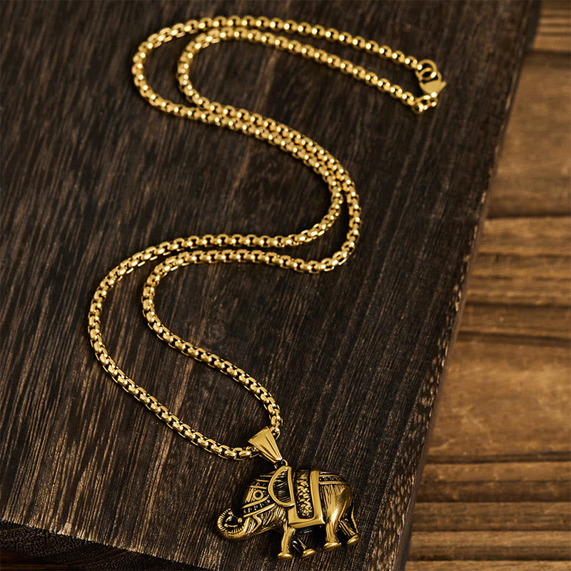 Fortune Jewel Titanium Steel Elephant Strengthen Necklace Pendants - Fortune Jewel