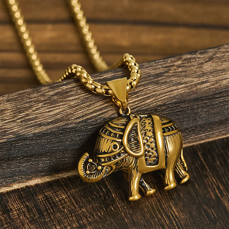 Fortune Jewel Titanium Steel Elephant Strengthen Necklace Pendants - Fortune Jewel